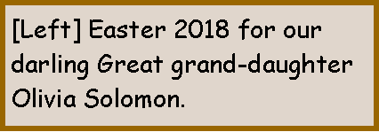 Text Box: [Left] Easter 2018 for our darling Great grand-daughter Olivia Solomon.